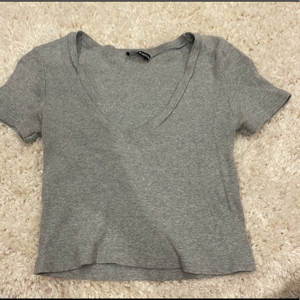 Brandy Melville Grey Ribbed V neck